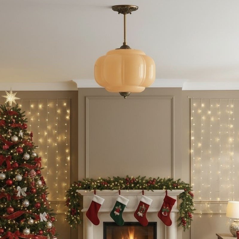 Eloise Vintage Pumpkin Glass Semi-Flush Mount Pendant Light K866