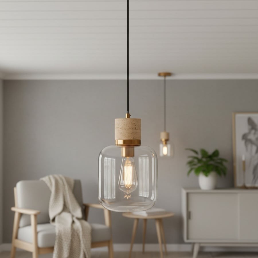 Korlisse Natural Stone and Glass Pendant Light - Stylish Lamp for Lounge or Living Room K1897