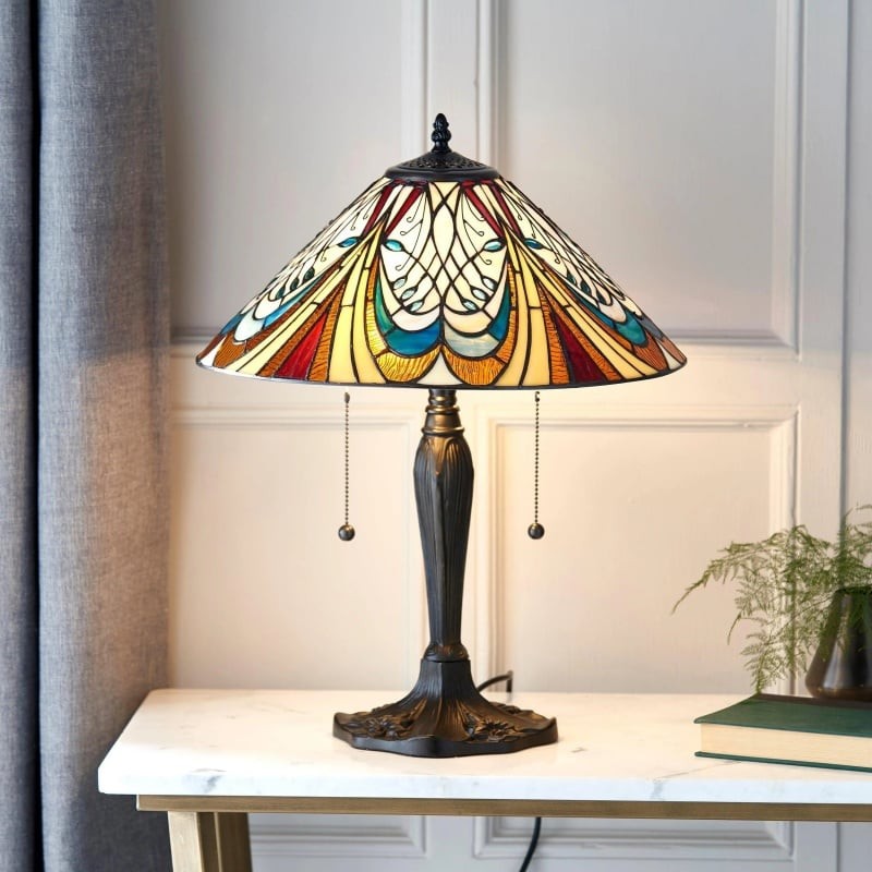 TF Hector Art Nouveau Table Lamp - Stained Glass Shade Decorative Lighting for Living Room or Bedroom K2019