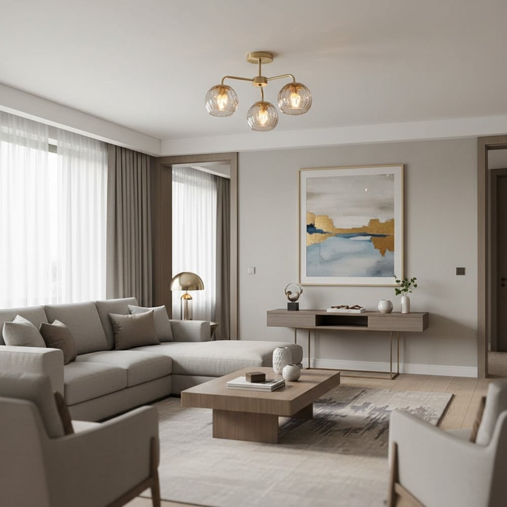 Elegant Brass Finish 3-Light Ceiling Lamp - Globe Semi Flush Light K1594