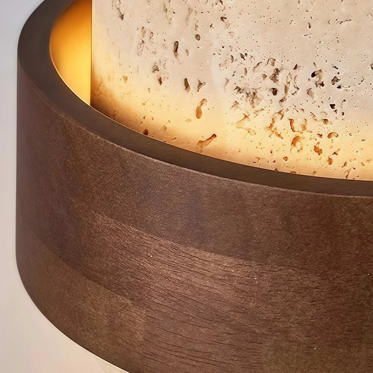 MokuStone Wabi Sabi Travertine Ceiling Lamp - Textured Stone Flush Mount Lighting for Home K2261
