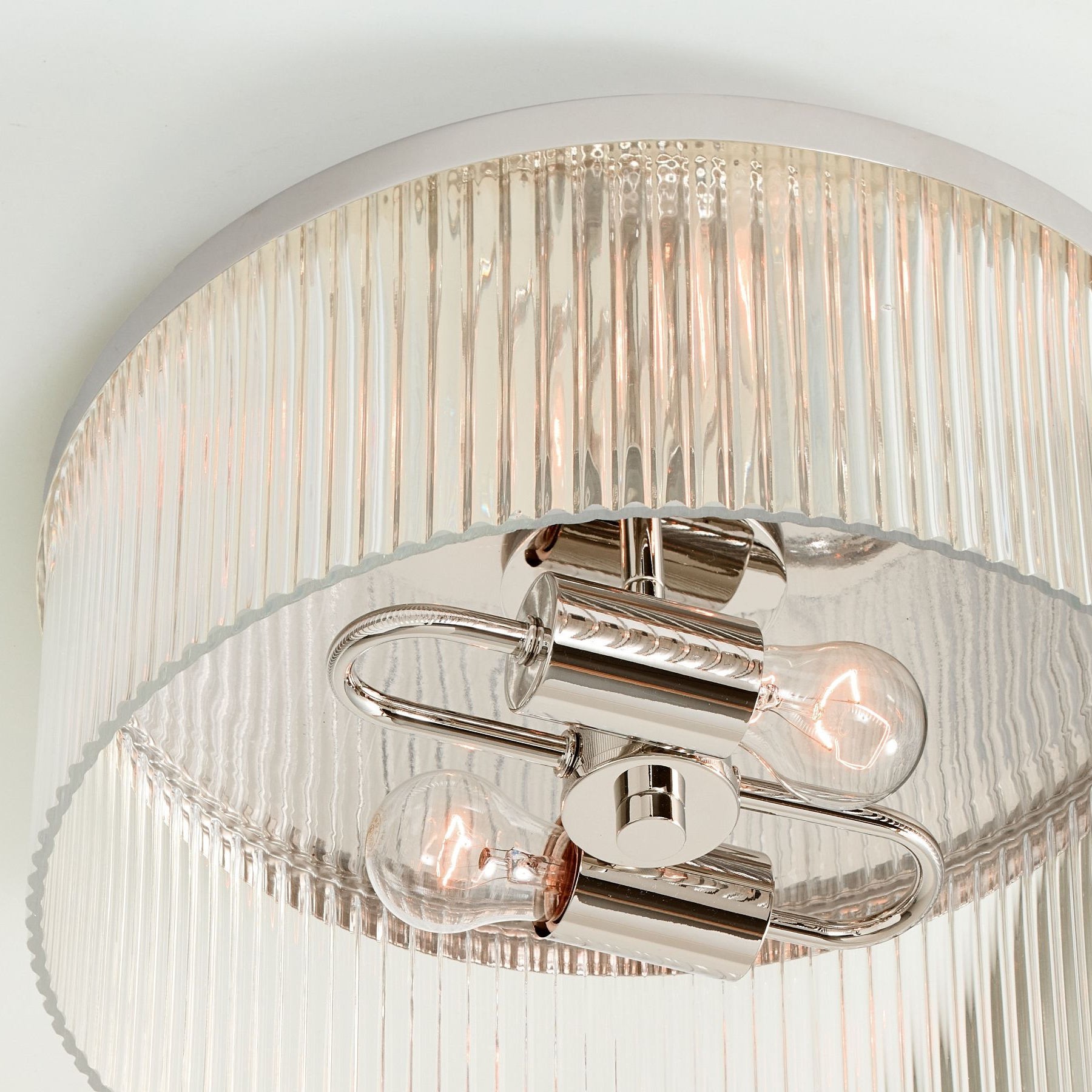 Bravira Flush Mount Ceiling Light - Ribbed & Bubbled Glass Metal Light K1323