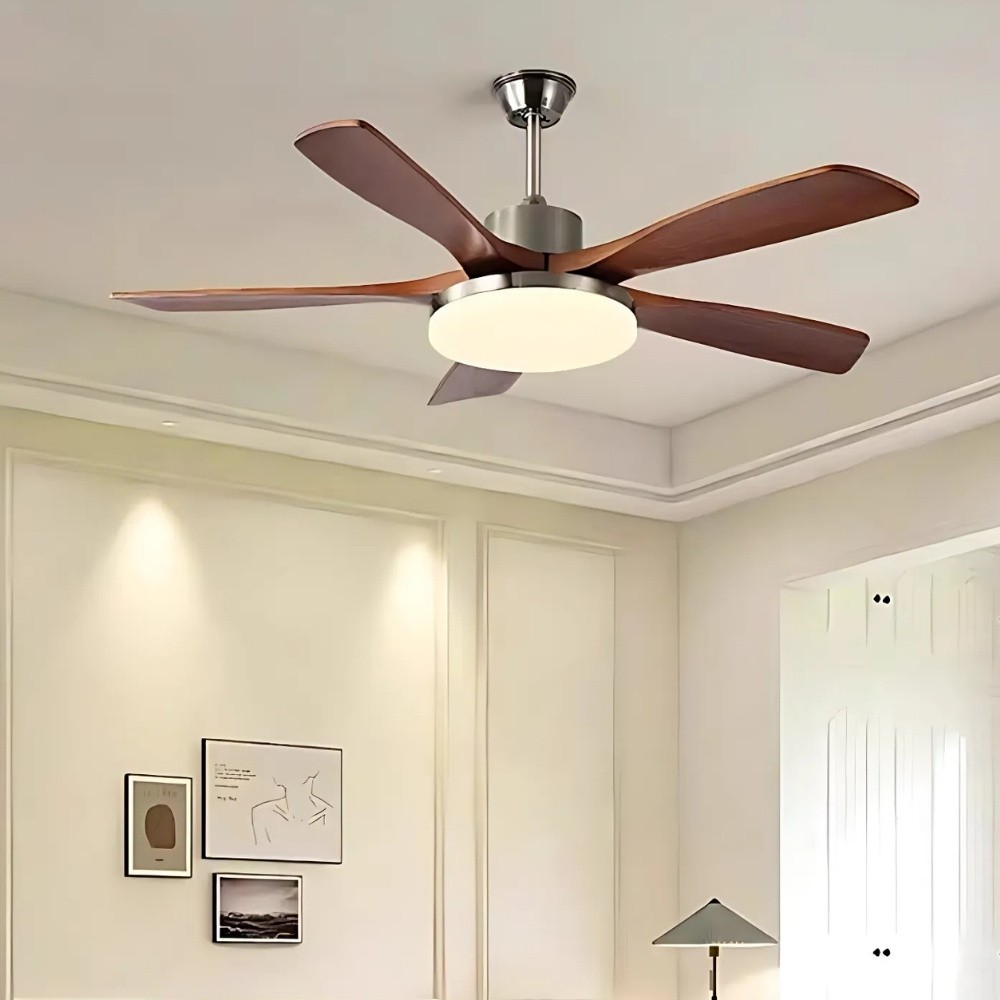 Retro Wooden Blades Ceiling Fan Light With Walnut Color Blades K1115
