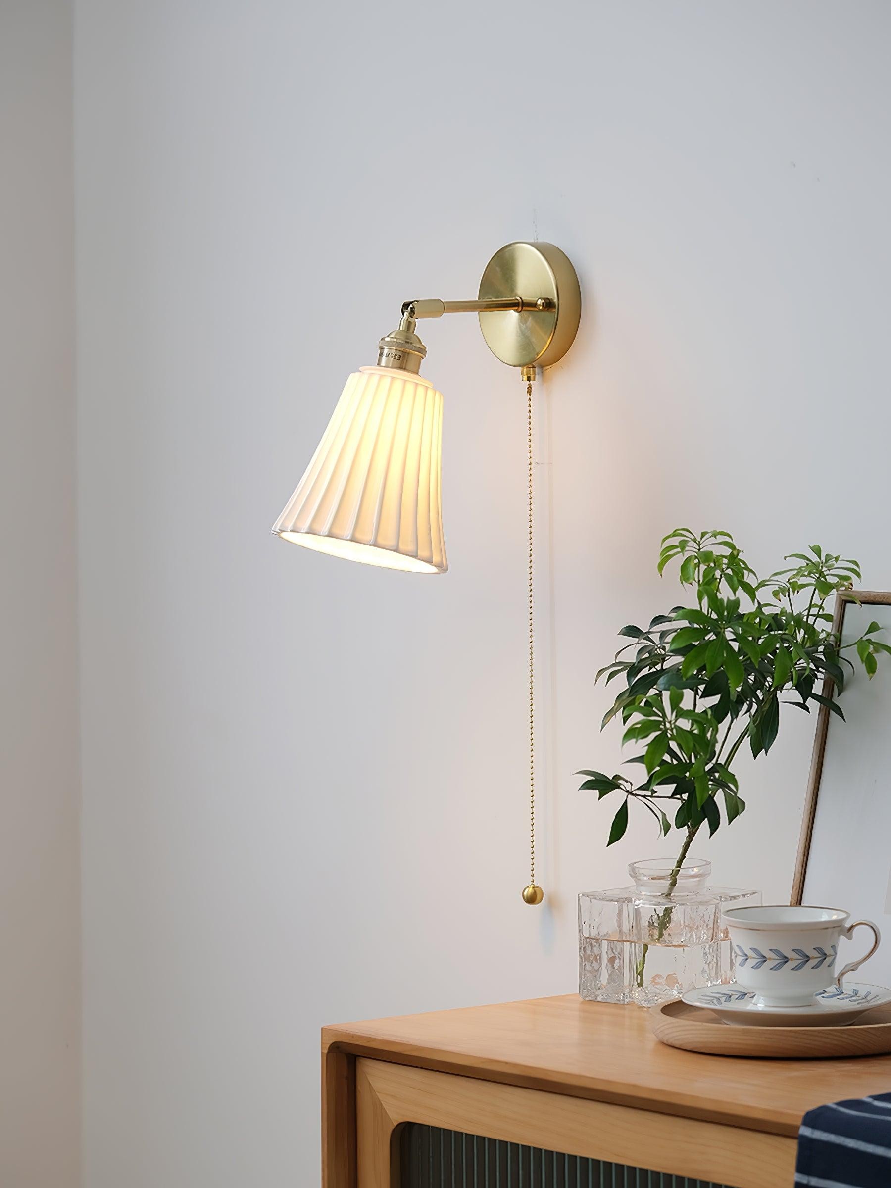 Modern Pull Cord Metal Ceramics Indoor Wall Lamp for Bedroom K730