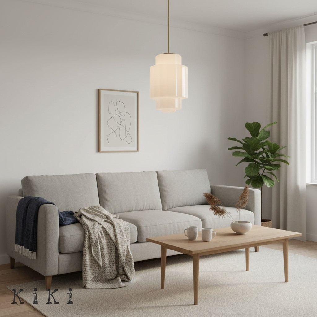 Vexrona Glass Shade Pendant Light - Modern Adjustable Rod Hanging Lamp for Living Room K1708
