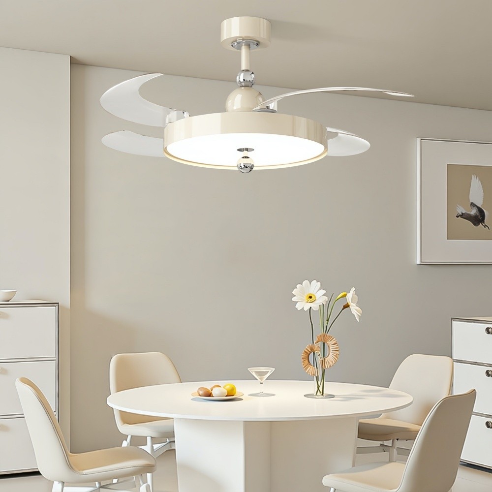 Modern Cream Invisible Ceiling Fan Light with Transparent Blades K1112