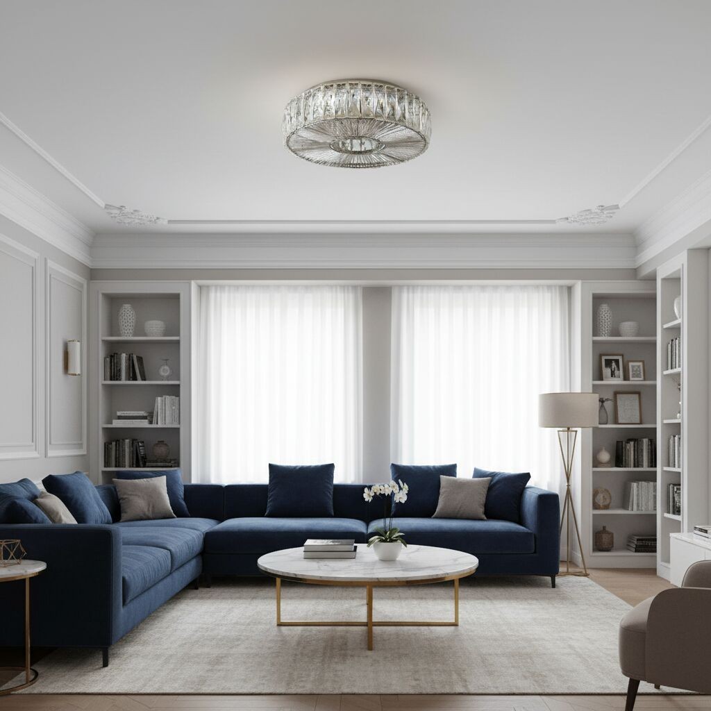 Glomar Glass Round Flush Ceiling Light - Modern Metal Glass Finish Living Areas K2119