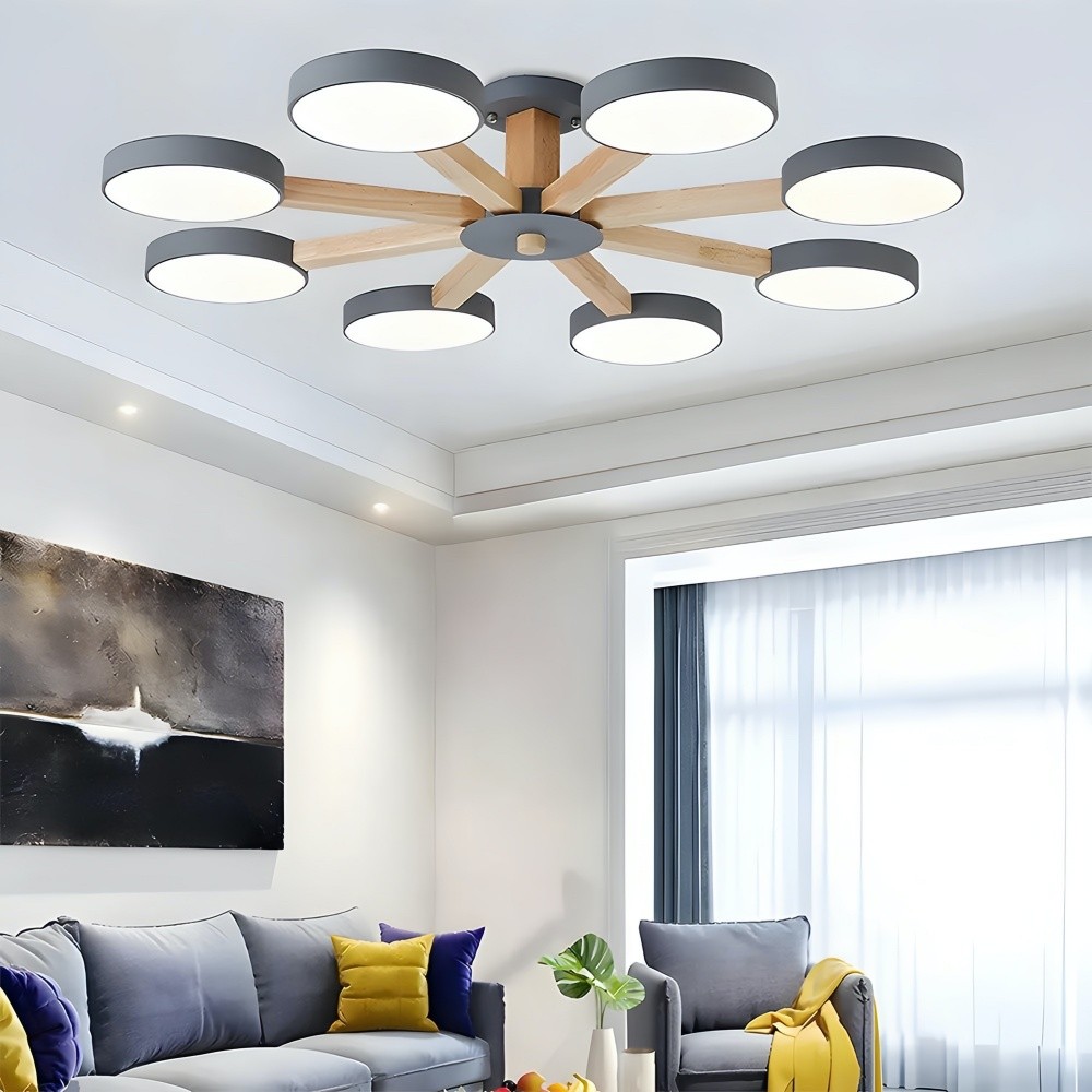 Multiple Round Wood Branched Ceiling Lamp K938