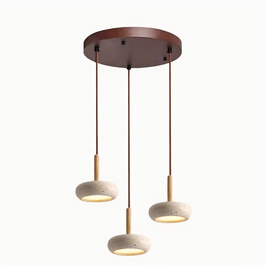 Traditional Japanese Round Wood Travertine Pendant Light K882