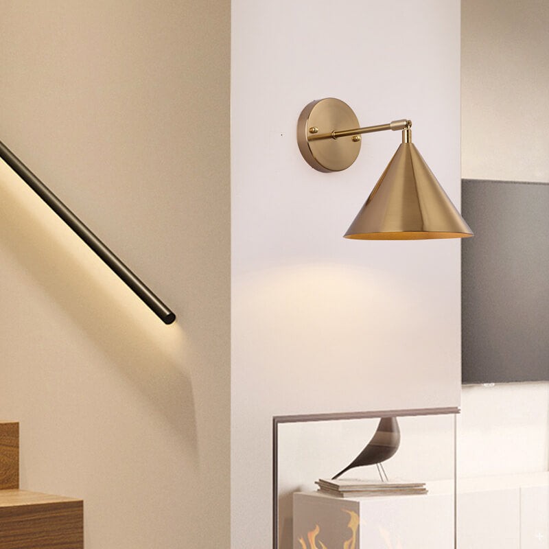Modern Simple Iron Plated Brass Cone Round 1-Light Wall Sconce Lamp K1235