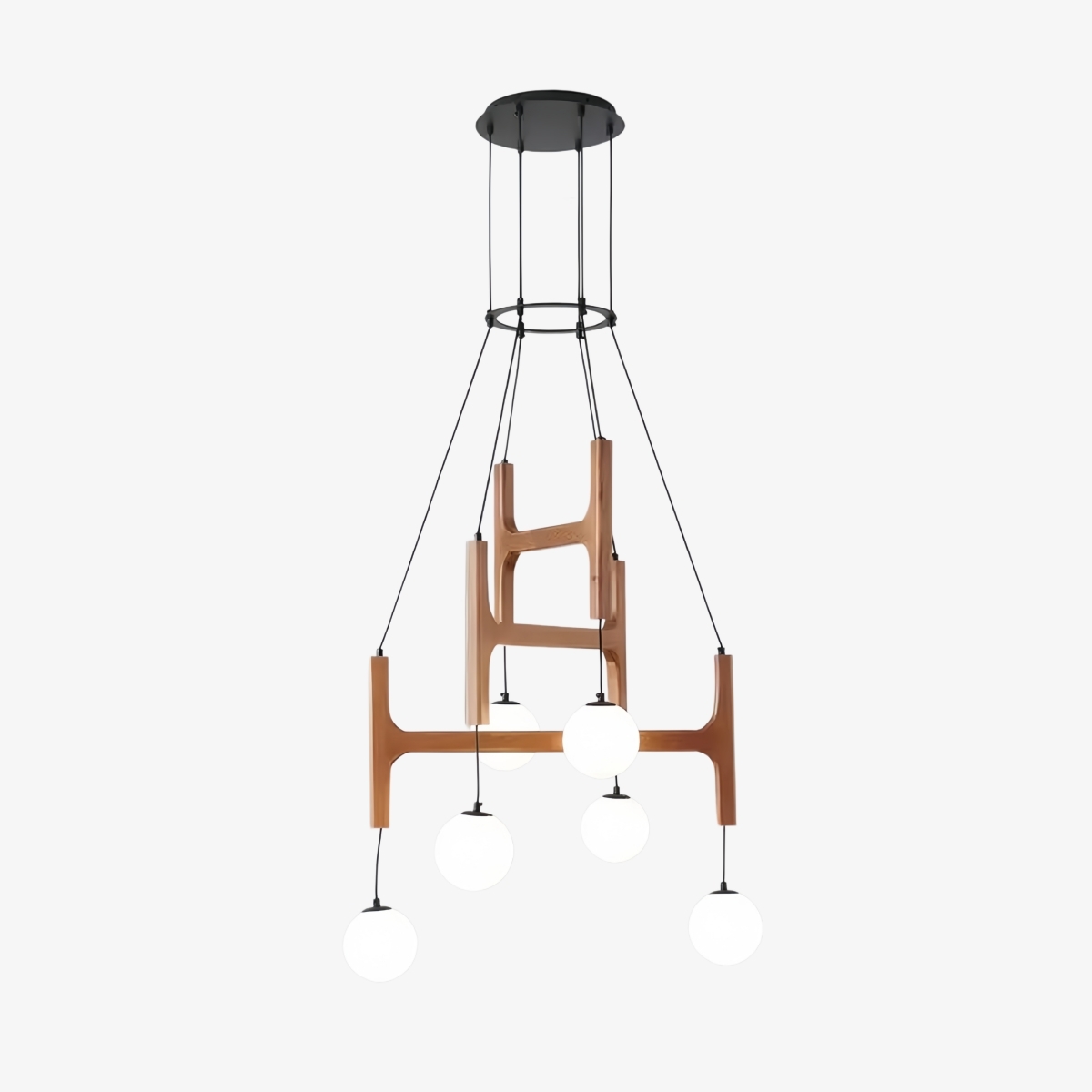 Auralith Wood Chandelier Multi Arm Fixture - Modern Natural Lighting for Living and Dining K2324
