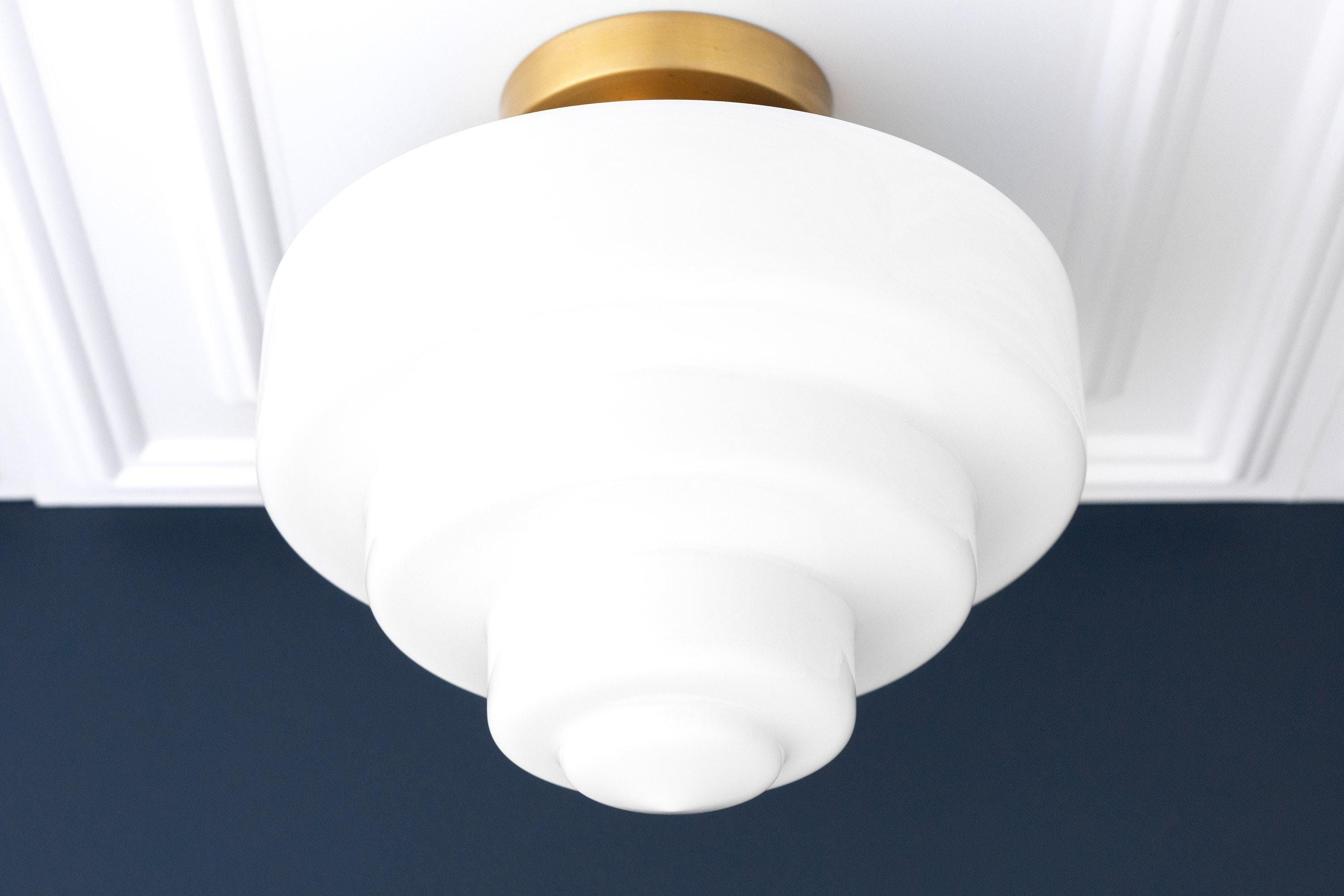Geotower Glass Brass Ceiling Lamp – Handblown Opal Glass Globe Light K1552