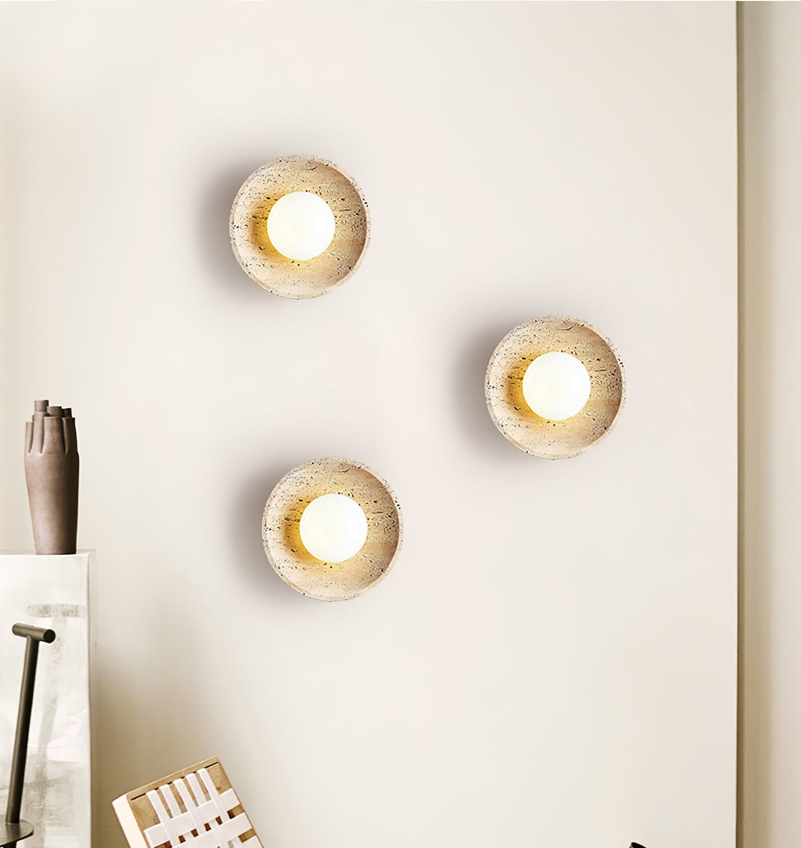 Retro Wabi Sabi Travertine Lunar Eclipse Wall Light K878