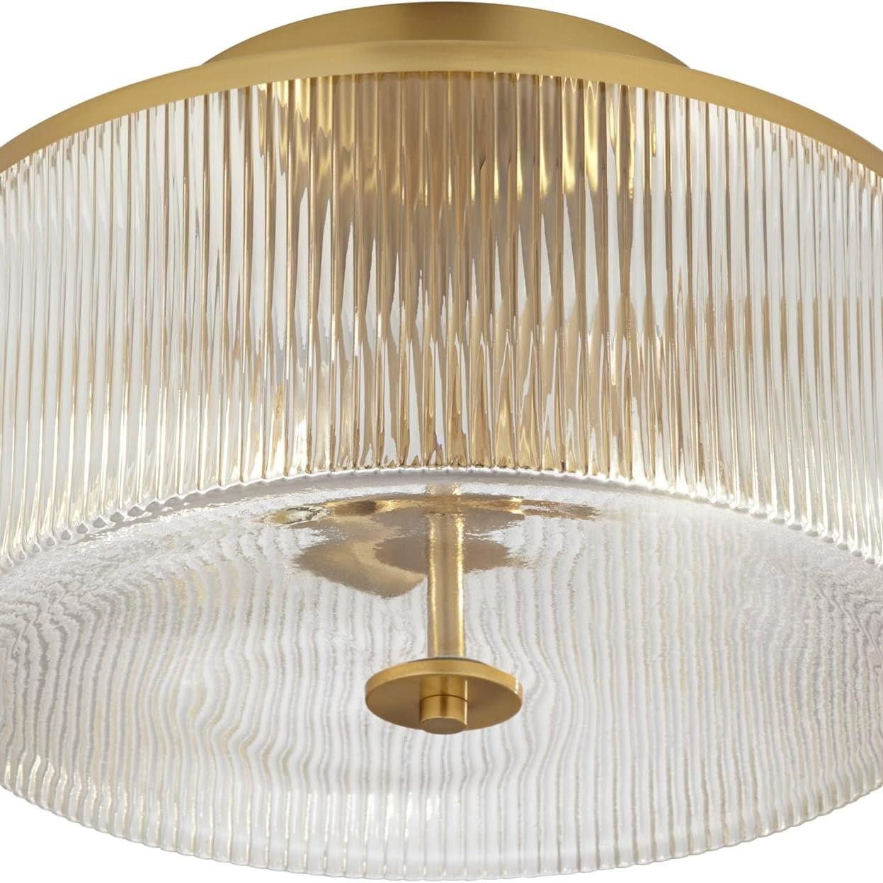 Drum Glass Ceiling Lamp - Modern Ribbed Glass Ceiling Light for Living Room K1601