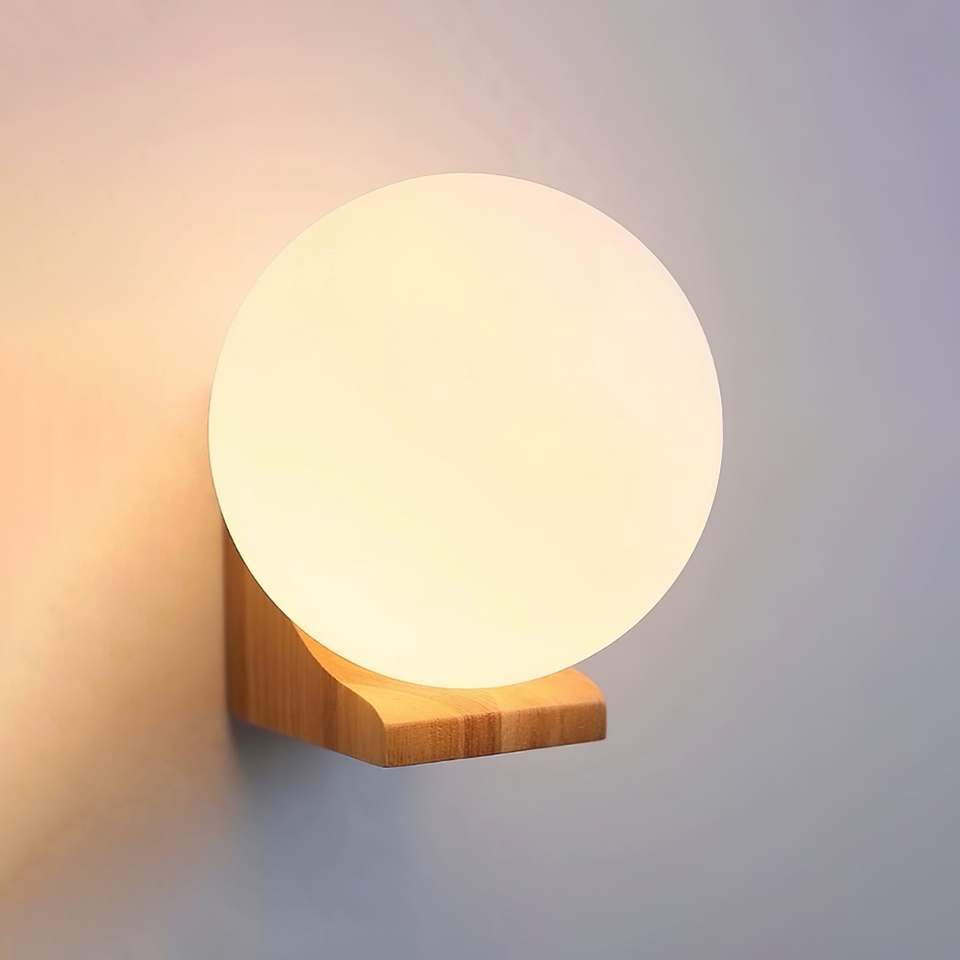 Minimalist Wooden Geometric Bracket Glass Globe Wall Lamp K374