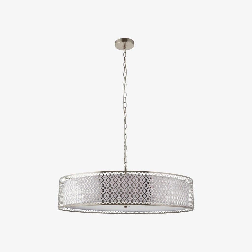 Liorin Geometric Pendant Lamp - Modern Fretwork Metal and Fabric Shade Pendant for Interiors K1873