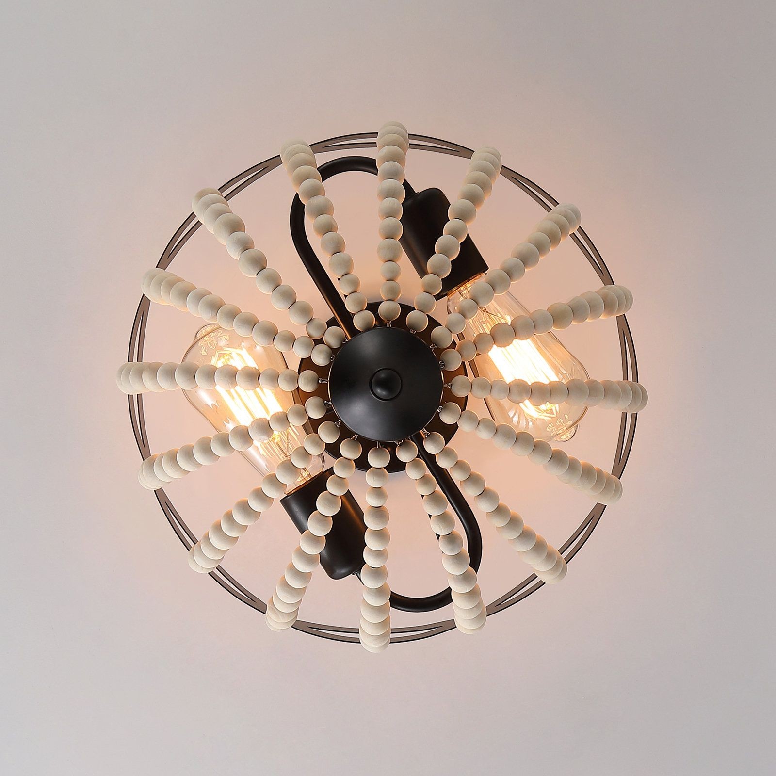 Retro Rustic Metal Wooden Beads Ceiling Lamp K110