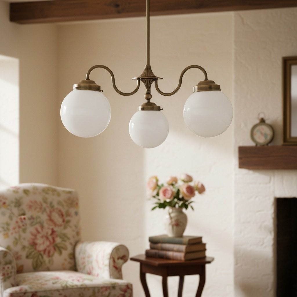 Glorica Glass Vintage Globe Chandelier - Brass 3-Light Frosted Glass Hanging Fixture K1496