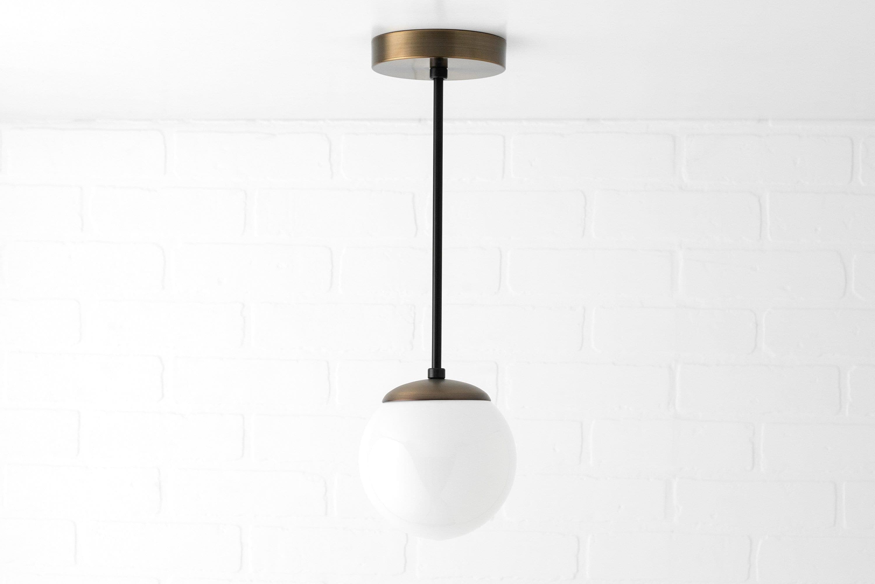 Glorica Glass White Globe Pendant Light - Mid Century Modern Glass Hanging Fixture K1450