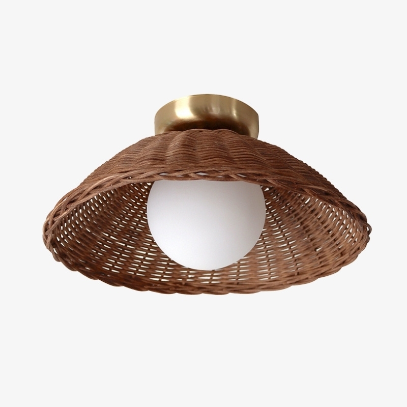 Welanery Rustic Woven Bamboo Light - Glass Wall or Ceiling Lamp for Living Room and Hallway K2390