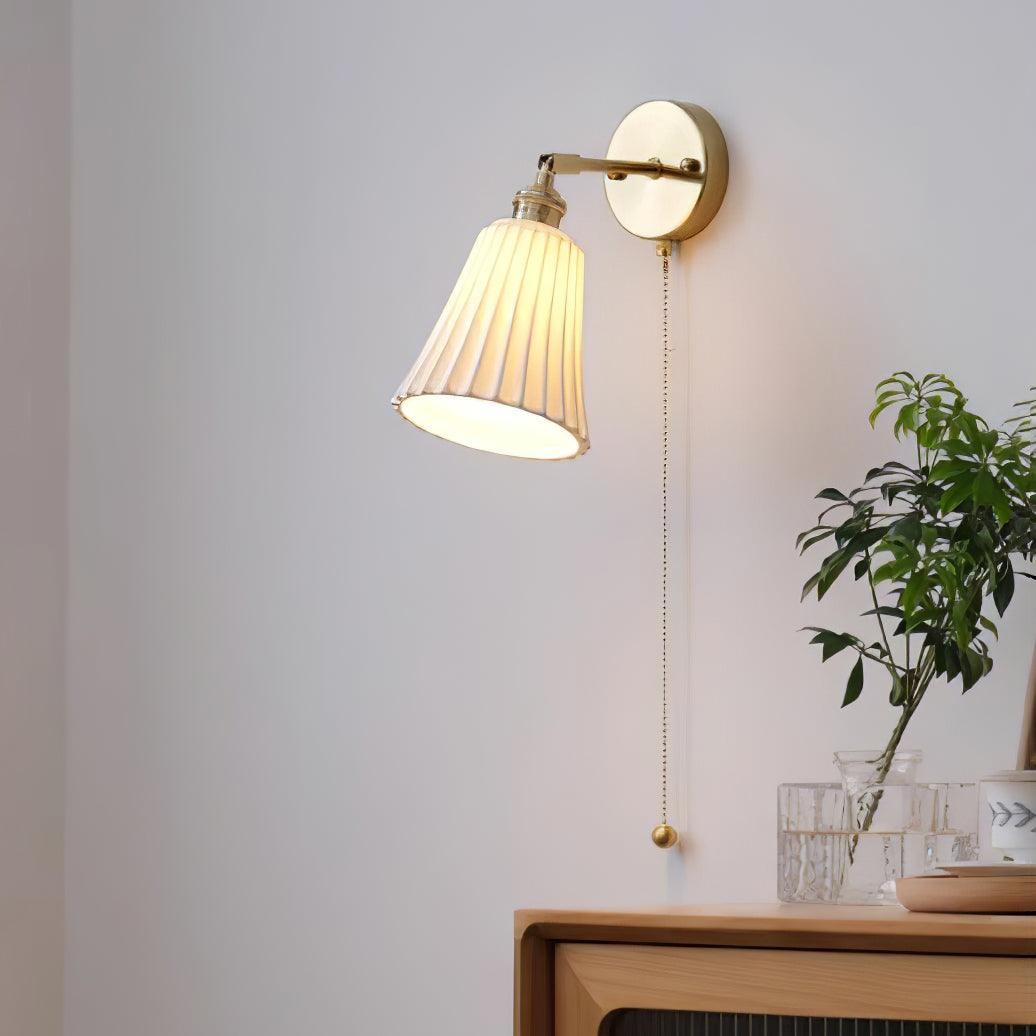 Modern Pull Cord Metal Ceramics Indoor Wall Lamp for Bedroom K730