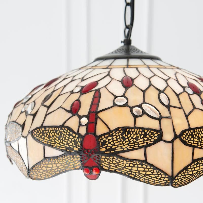 TF Dragonfly Tiffany Pendant Light - Art Nouveau Stained Glass Pendant for Living K1816