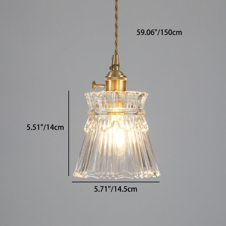 Traditional Japanese Brass Walnut Glass Ceramic Cylinder Conic Flower Bowl 1-Light Pendant Light For Dining Room K1280