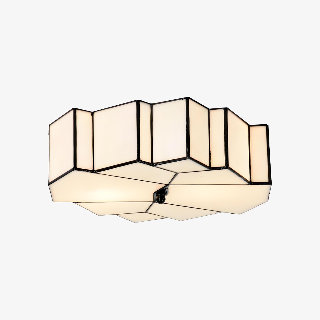Kelsar Art Deco Tiffany Ceiling Light - Geometric Stained Glass Flush Mount Fixture for Living Room K1874