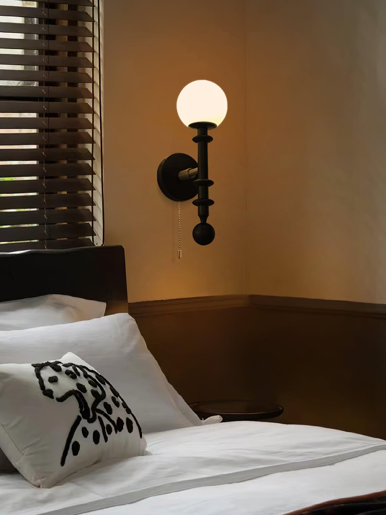 French Simple Vintage Bedside Wooden Glass Wall Lamp K639