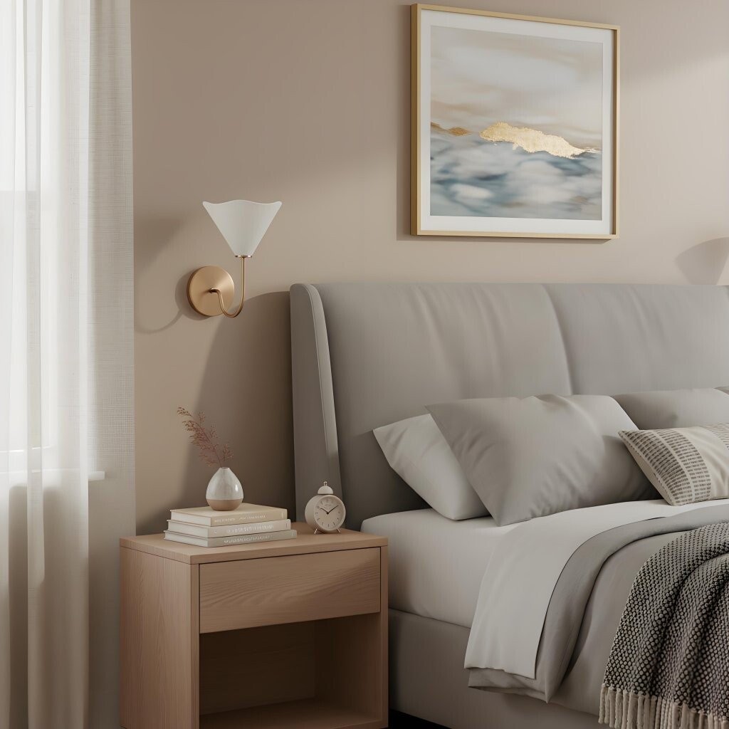 Kysara Brass Fabric Wall Light - Minimalist Flora Sconce for Bedrooms K1644