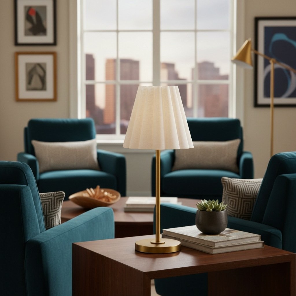 Ruffmeto Transitional Slim Table Lamp - Sculptural Shade Lighting for Living Room or Bedroom K1617