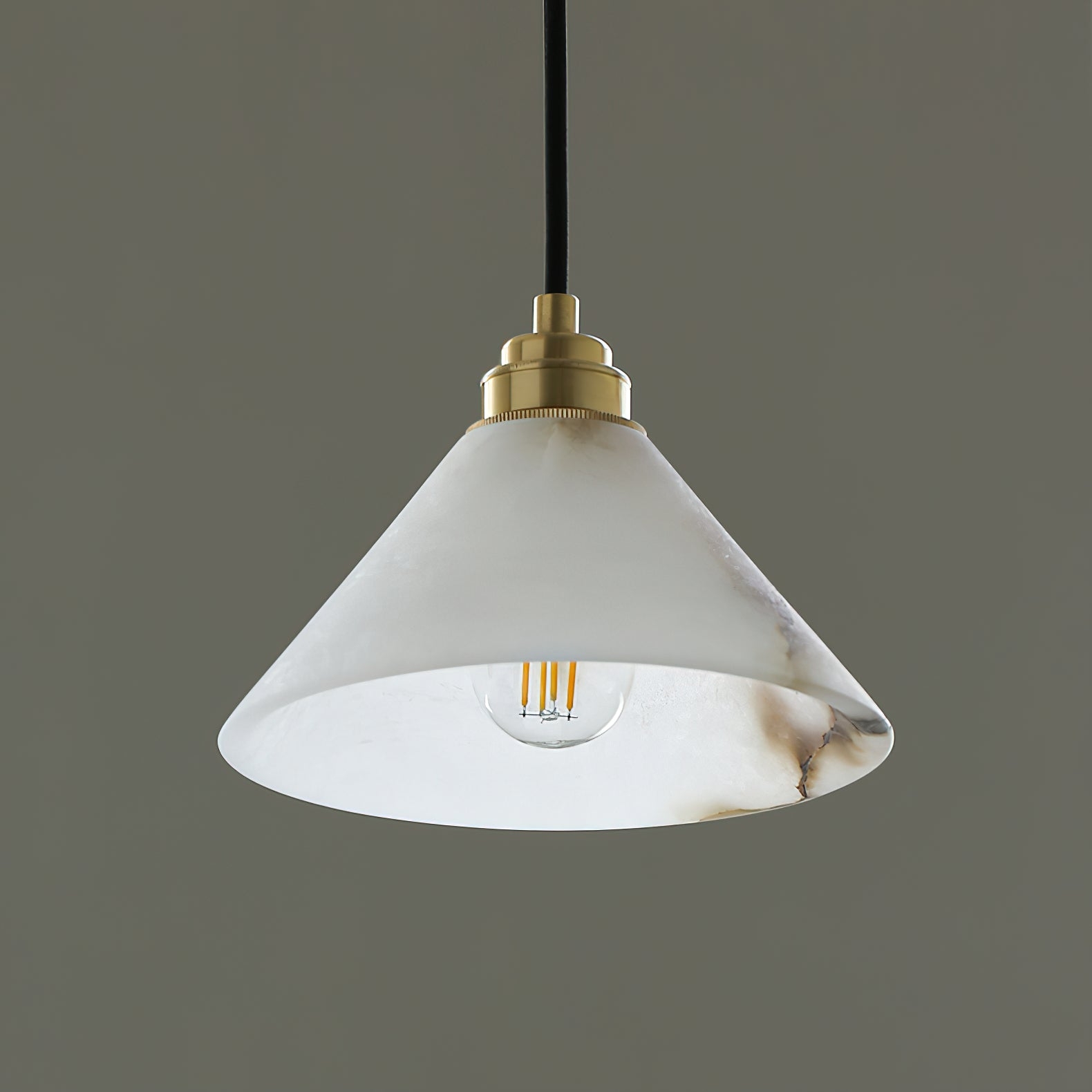 Conical Brass Alabaster Pendant Lamp D425