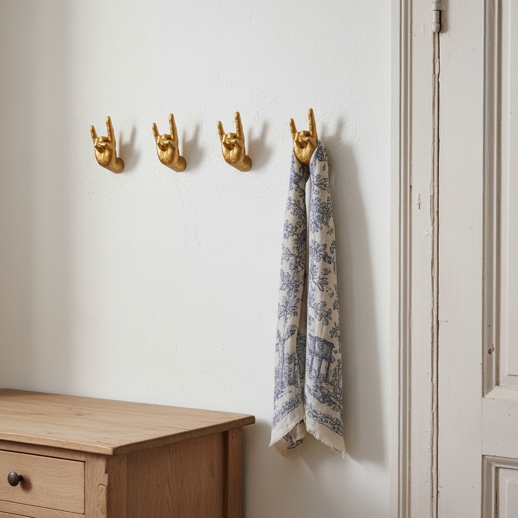 Kickra Minimalist Gold Wall Hands - Decorative Functional Wall Hooks for Shelves Entryways K2362