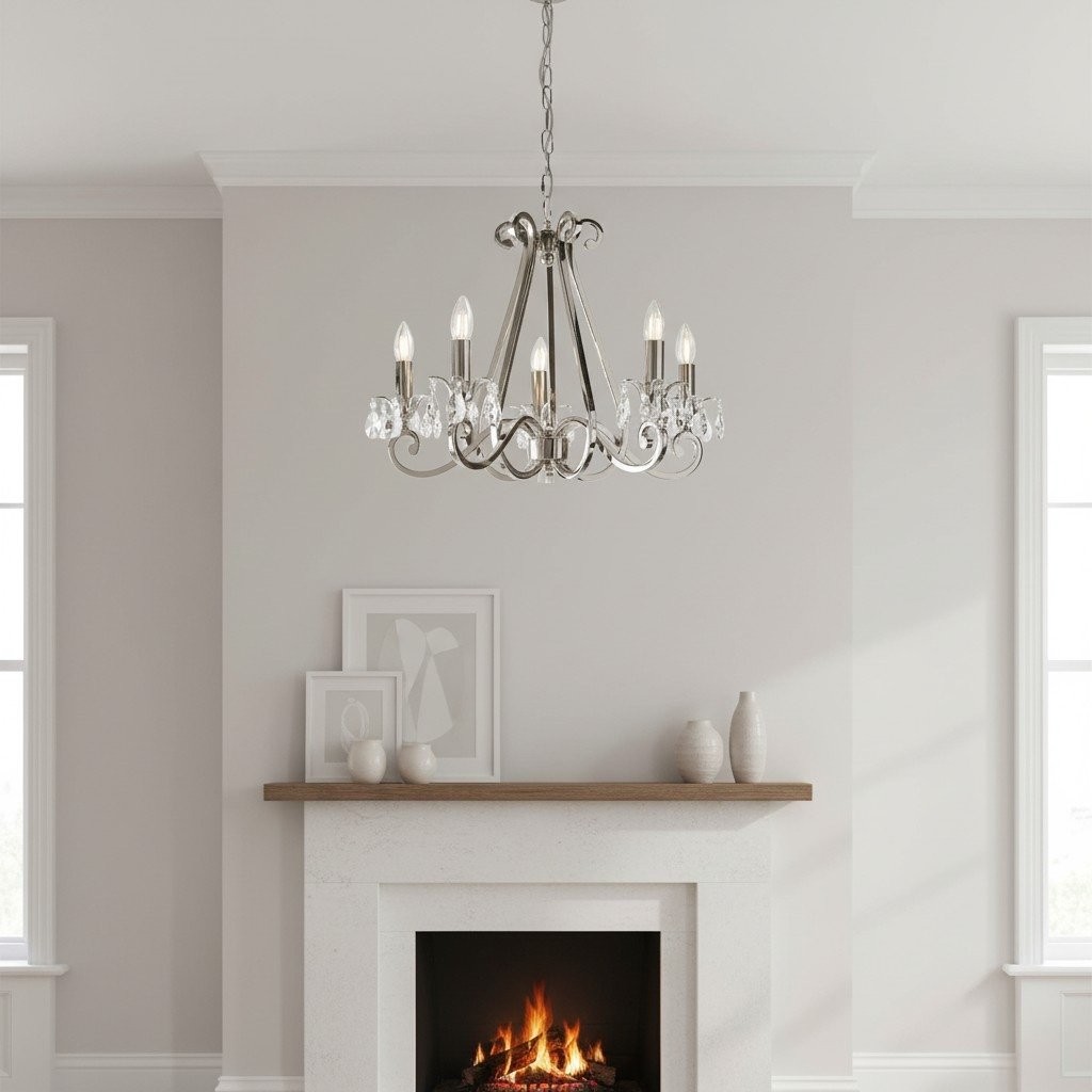 Talonis Crystal Chandelier - Traditional Candle-Style Brass and Nickel for Living Room and Dining Room K1930