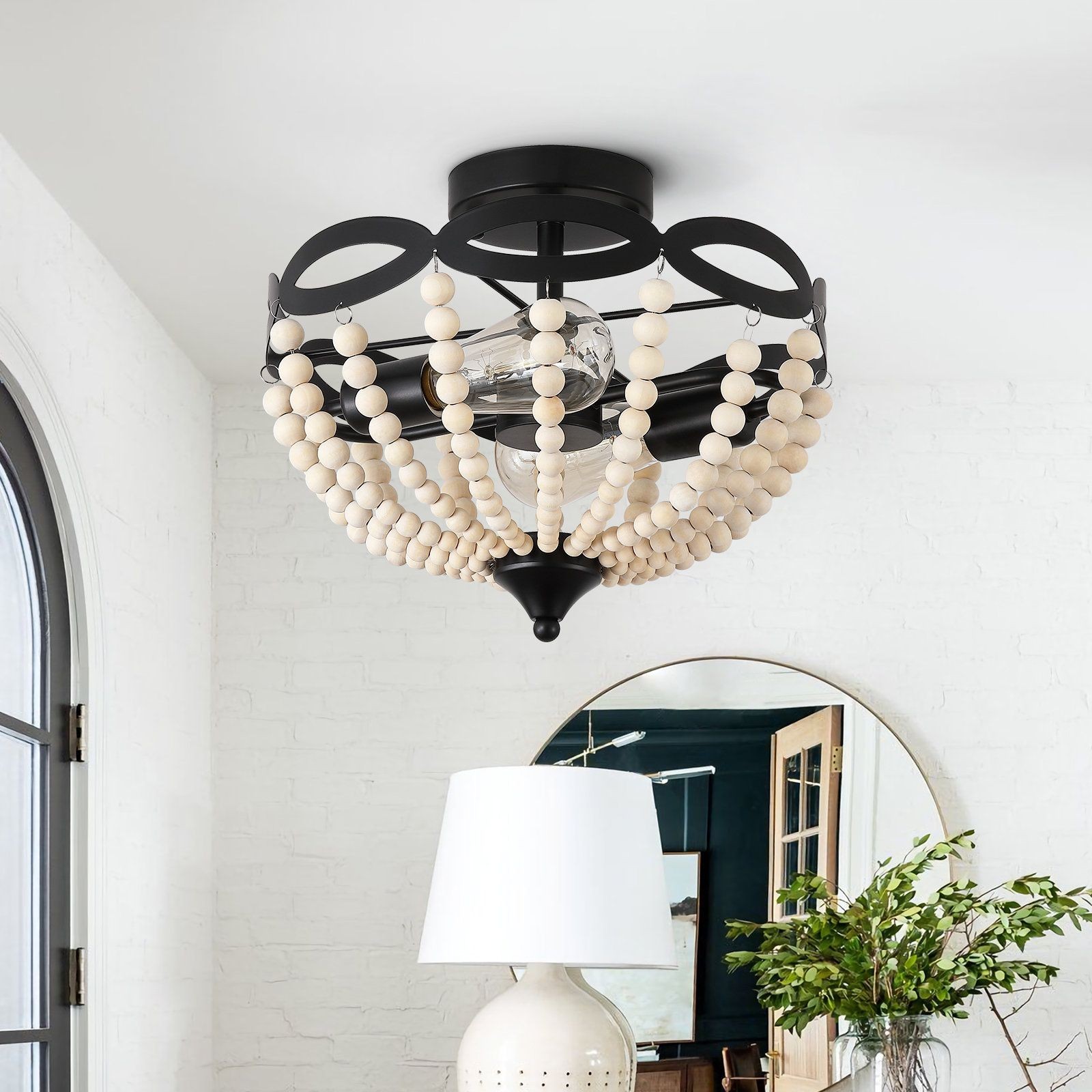 Retro Rustic Metal Wooden Beads Ceiling Lamp K110