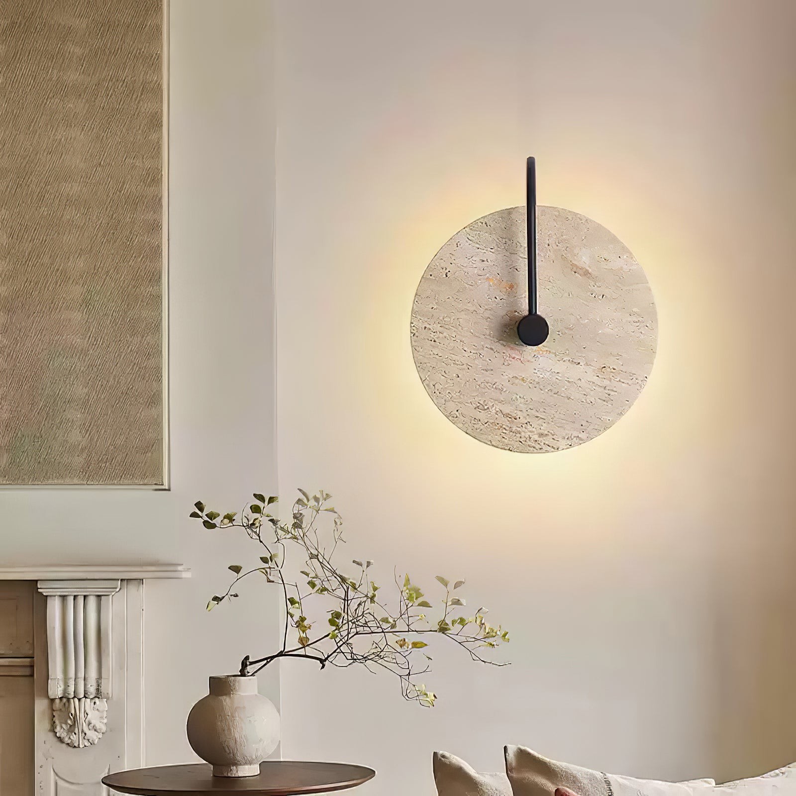 Simple Clock-Shaped Travertine Wall Lamp K652