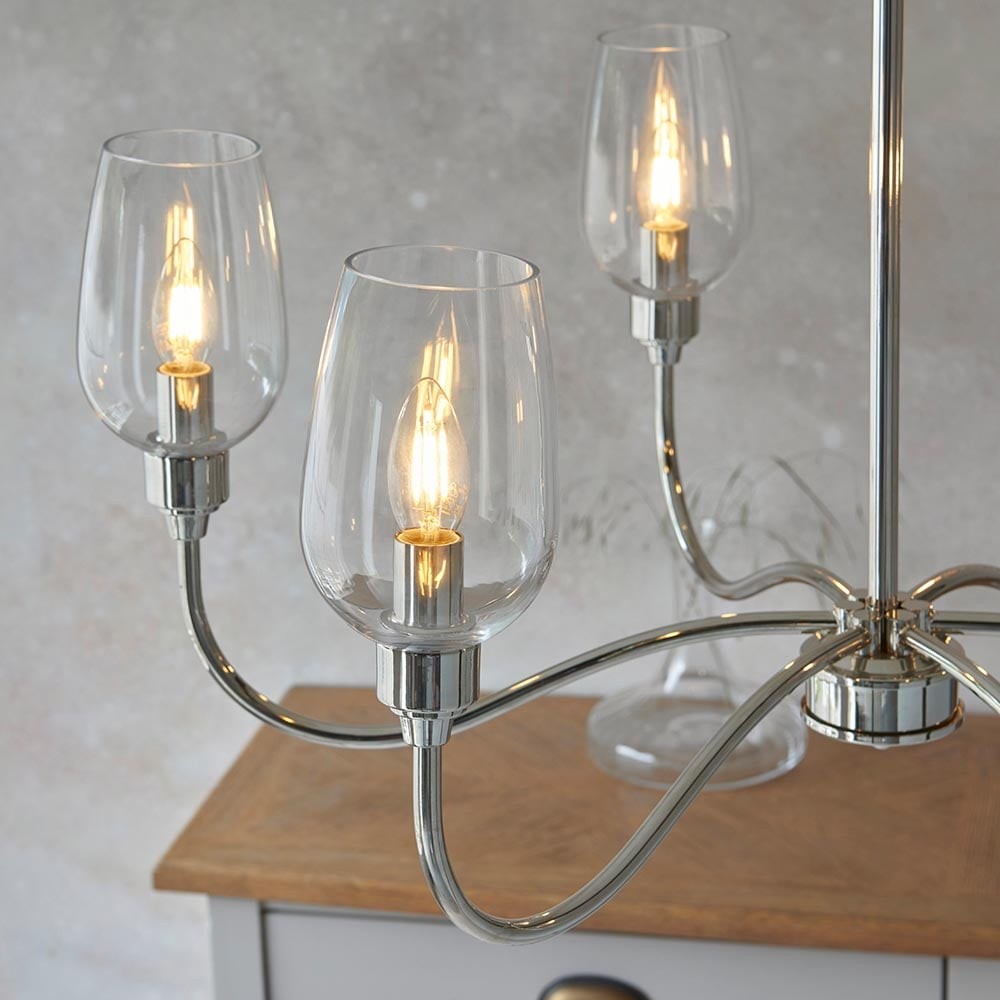 Clarione Art Deco 6-Light Linear Chandelier with Blown Glass Shades for Kitchen K1898
