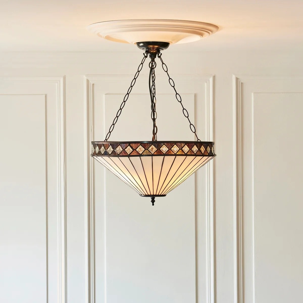 TF Fargo Adjustable Pendant Light with Stained Glass Inspired Inverted Shade for Island and Dining K1950