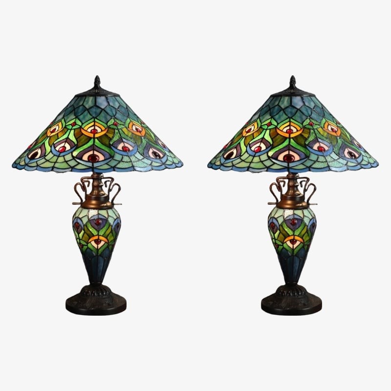 TF Oldbury Desk Lamp - Handcrafted Stained Glass Lamp for Bedroom Reading K1951