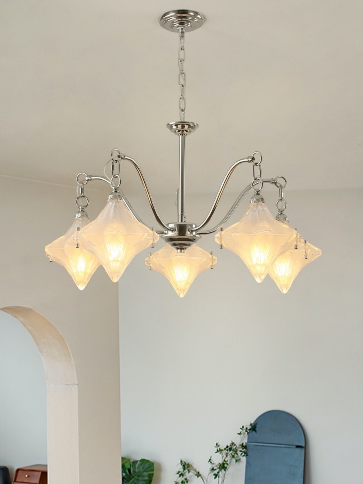 Art Deco Astris Star Chandelier - Frosted Glass Deco Fixture for Dining Room K1564