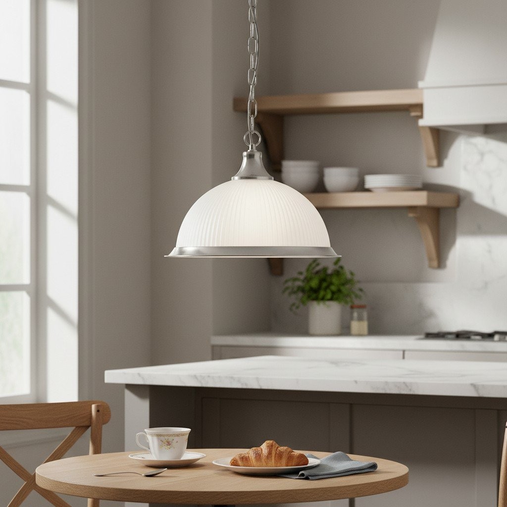 TF Vintora Ribbed Glass Pendant Light - Elegant Metal Trim for Kitchens, Dining Areas and Hallways K1994