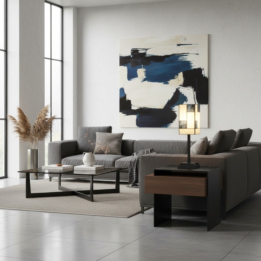 TF Manchester Square Table Lamp - Geometric Glass and Metal for Bedroom and Living Room K2030