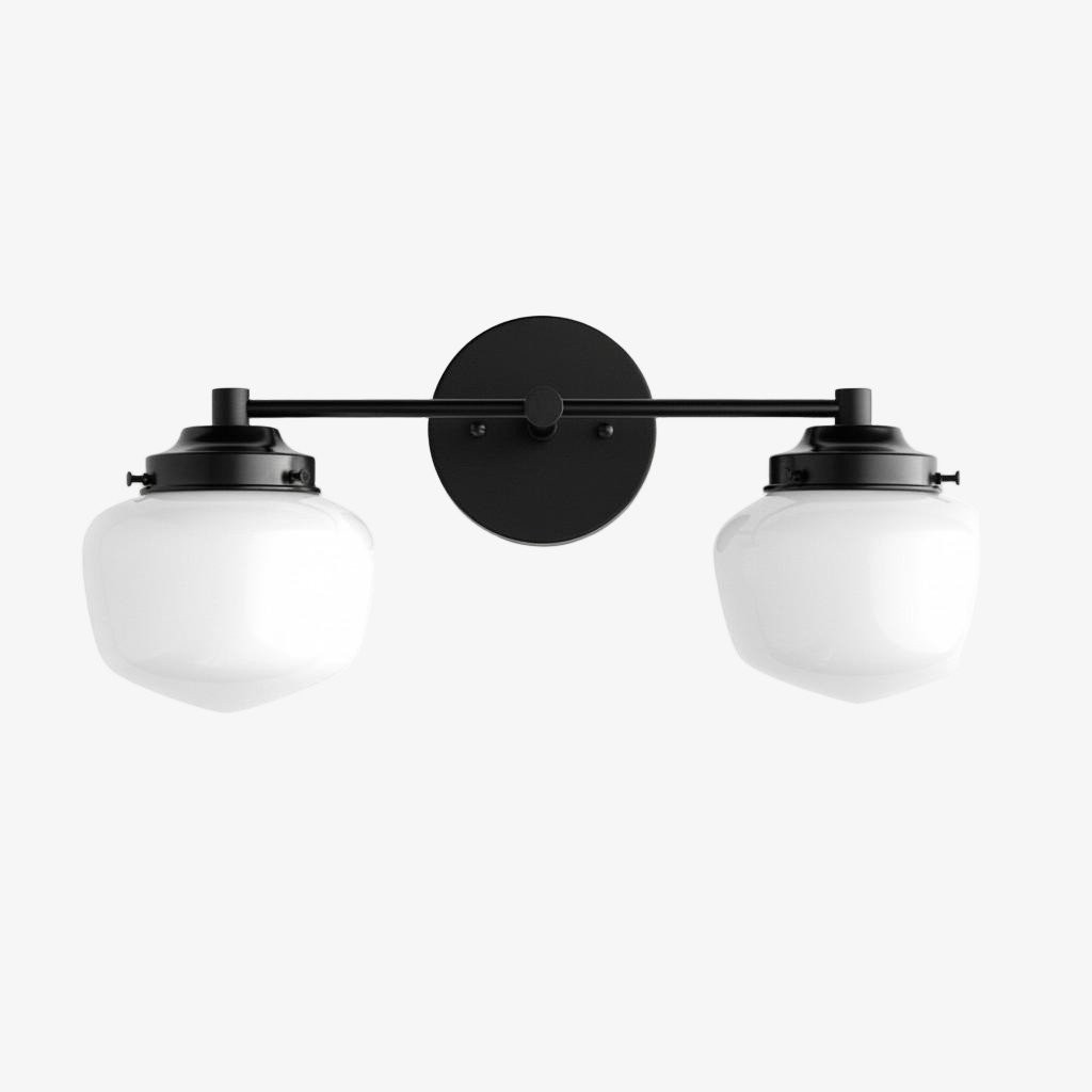 Opalume Glass Art Deco Vanity Light - Bathroom Wall Sconce with White Glass Shades K1431