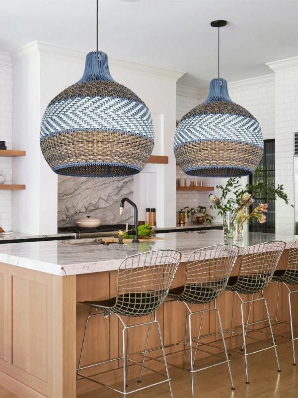 Handwoven Blue Rattan Pendant Light K1207