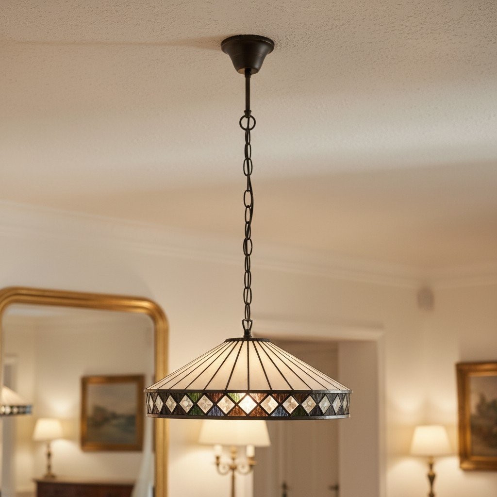 TF Fargo Pendant Light - Tiffany Style Lighting with an Art Deco Shade and Adjustable Chain K1938