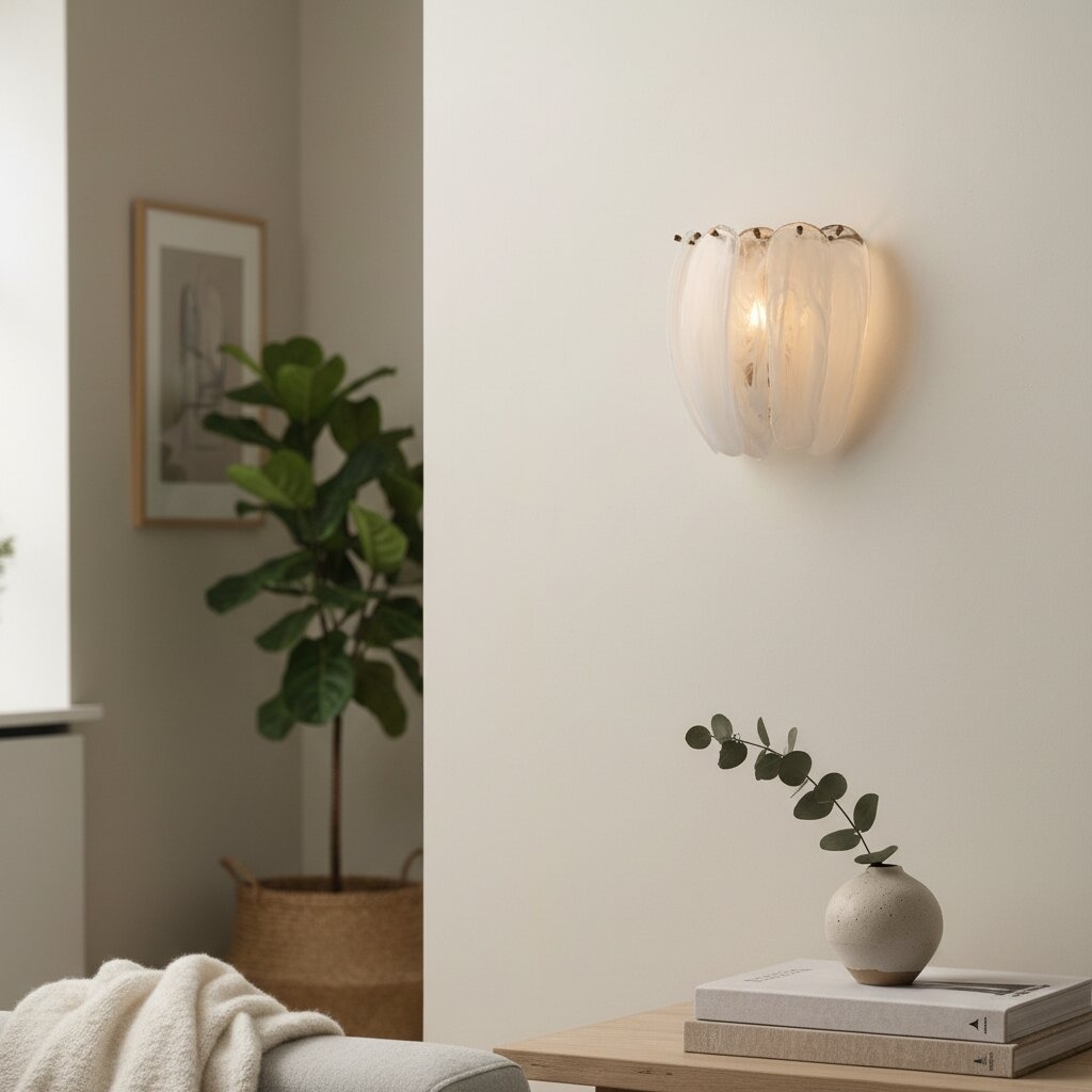 Velora Feather Glass Wall Sconce - Alabaster Style Shade Wall Light for Hallway K2358