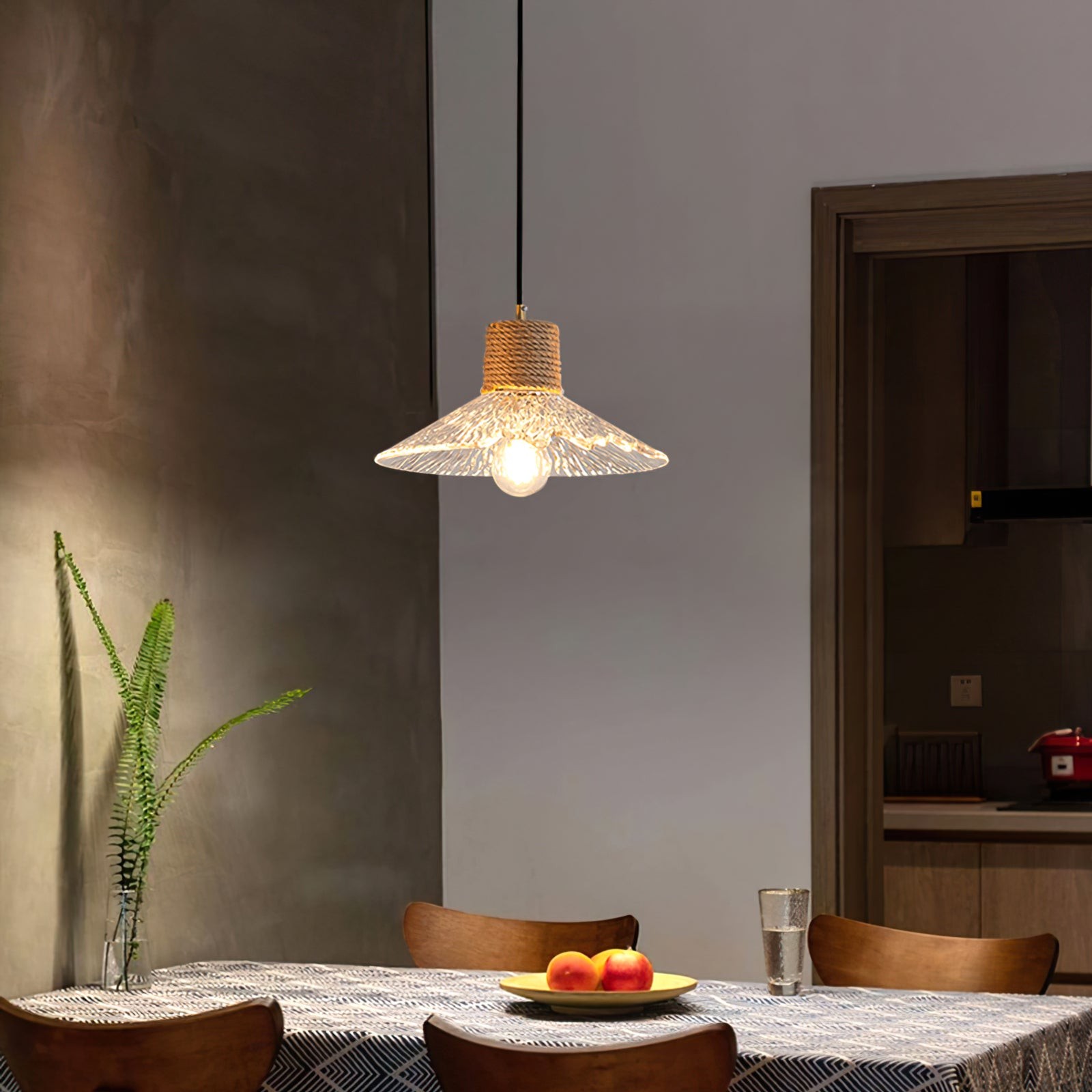 Hemp Rope Glass Pendant Lamp K1031