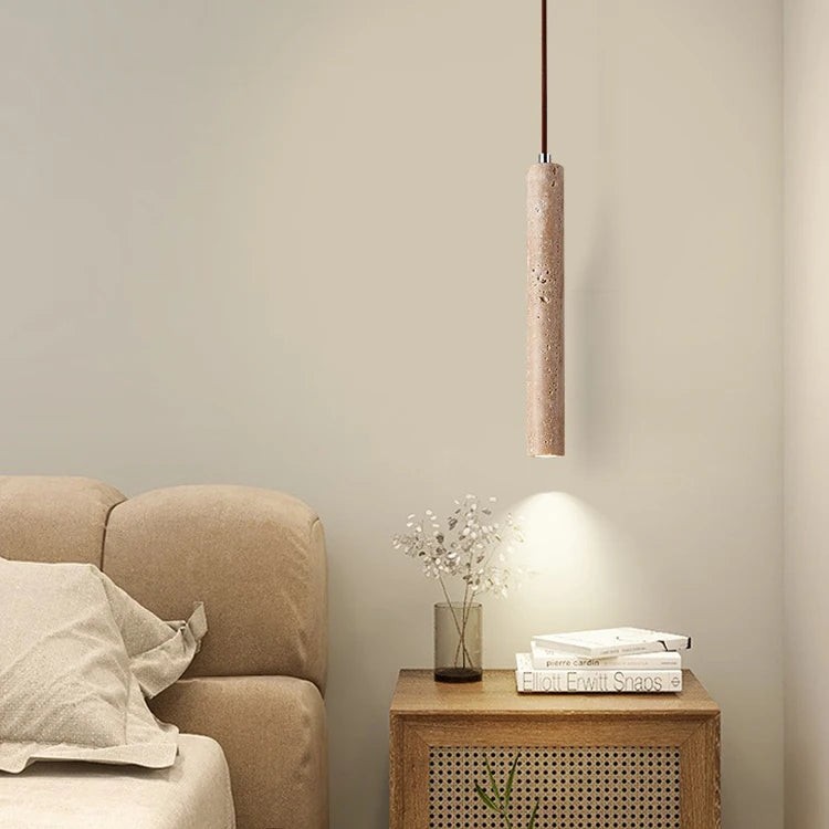 Japanese Wabi Sabi Yellow Travertine Cylinder 1-Light Pendant Light K846