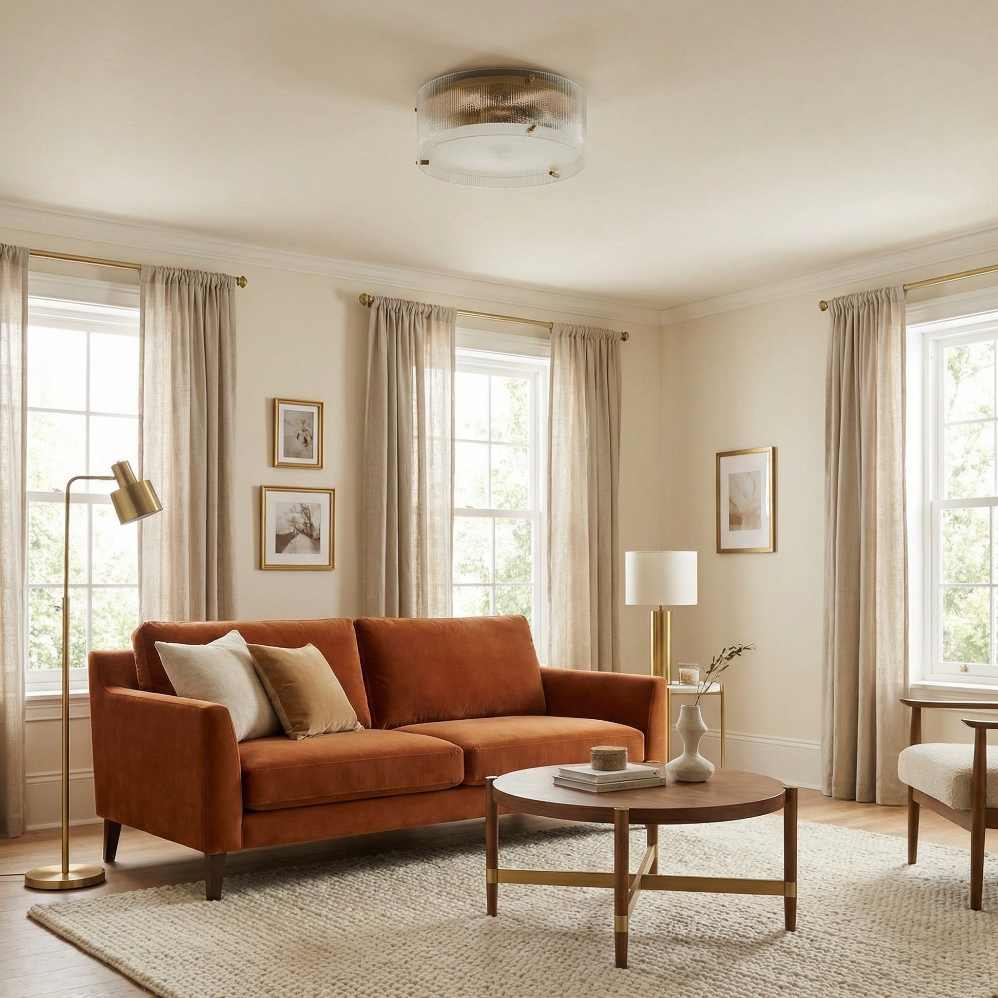 Glimmerove Round Ribbed Glass Ceiling Light - Metal Frame Flush Mount Lamp for Hallway K2259