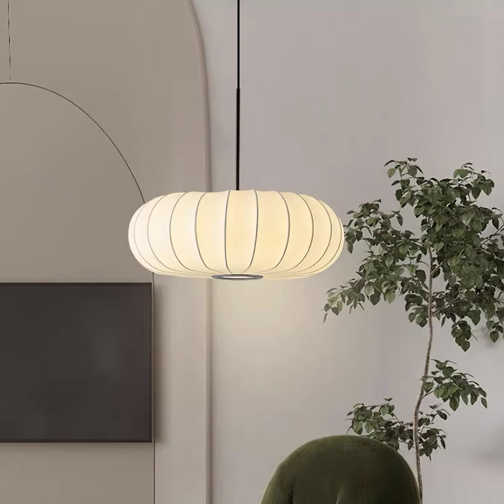 Simple Wabi-sabi White Lantern Fabric Pendant Lamp K744
